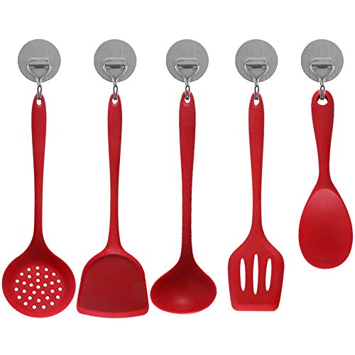 Kitchen Utensil Set - 5 Cooking Utensils Set- Colorful Silicone Kitchen Utensils - Nonstick Cookware with Spatula Set - Kitchen Tools Kitchen Gadgets Red