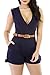 HOTAPEI Women V Neck Wrap Buckle Up Short Pants Sleeveless Jumpsuit Romper with Belt