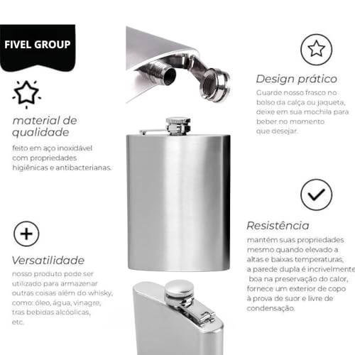 Cantil De Bolso Inox 230 ml Porta Bebidas Whisky Vodka com Trava Antivazamento 8 Onças