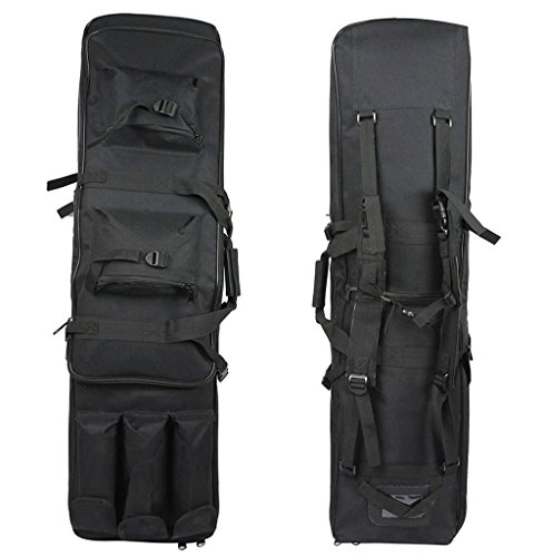 Luvodi Tactical Rifle Soft Case Padded with Backpack Straps 3 Pouch, 2 Zipper Pocket, 1 Short Gun Pistol Storage Holder 48 inch Military Survival Trekking Hiking Fishing Rod Bag - Thumbnail 3