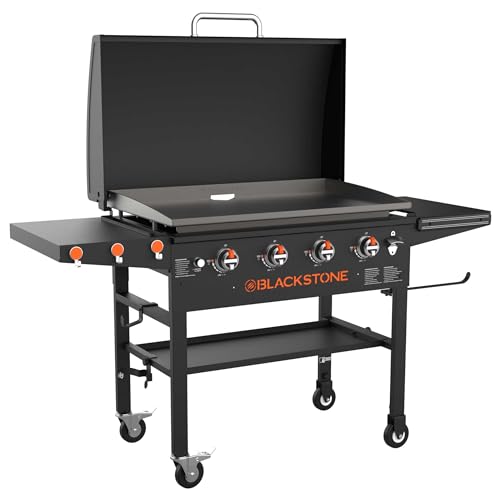 Blackstone 36” Griddle with Hood & Four Stainless Burners - Gas Griddle with Hood, Wheels, Two Side Shelf & Magnetic Hooks – Heavy Duty Outdoor Griddle Station for Backyard, Patio - 1899