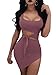 GOBLES Womens Sexy Bodycon Cut Out Sleeveless Outfit Mini Club Tank Dress Dark Pink