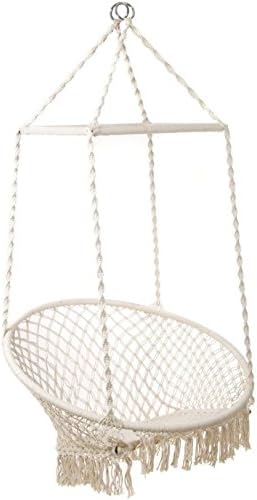 Round Comfy Hanging Hammock Chair - Made Of Cotton And Polyester - Ideal For Your Garden - Beige