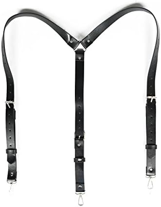 Csdo Men's Adjustable Punk Leather Black Suspenders for Wedding & Cosplay Party