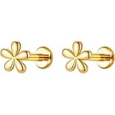 Niaspi Hypoallergenic G23 Titanium Flat Back Earrings Studs for Women 14K Gold Tiny Flower Conch Helix Tragus Cartilage Flatback Stud Earring 16G Internally Threaded Labret Monroe Lip Rings Studs