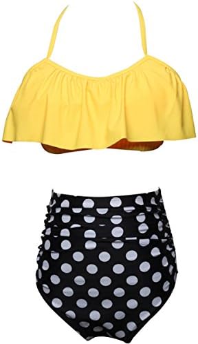 Little Hunter Women's High Waist Ruffle Bikini Set Padded Bathing Suits Halter Cute Two Piece Swimsuits