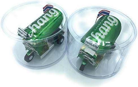 WD store Thailand -2 pcs tuktuk classic handmade Thai TUK TUK taxi made of Chang beer can aluminium model Collection show in room home office or great gift all season put in round plastic clear box