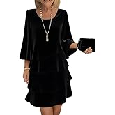 Epanus Women's Tiered Ruffle Chiffon Dress 3/4 Sleeve Elegant Flowy Cocktail Dress, Casual Weddings & Parties Outfit