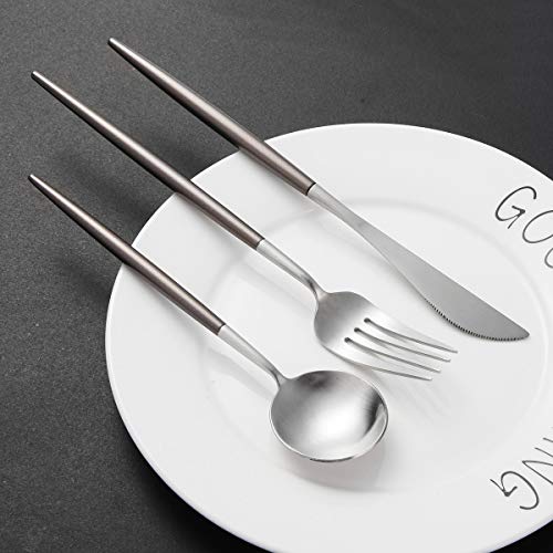 Artthome 20-Piece 18/10 Stainless Steel Flatware Silverware Dinnerware Set Cutlery Tableware Include Knife Fork Spoon (Brown and Silver Matte)