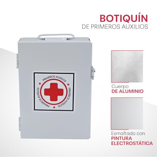 KARLEN | Botiquín de Primeros Auxilios Grande de Metal (Vacío) | Caja para Emergencias con Cerradura para Candado | Para Casa, Oficina, Negocio o Taller | Color Blanco | 34×25×7 cm