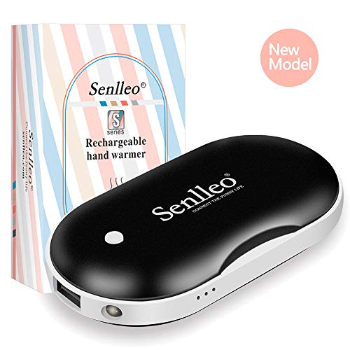 Senlleo Hand Warmer, Rechargeable Hand Warmer : 5200mAh Battery Hand Warmer/Powerbank with Mini Flashlight Function, Double-Sided Warmer Winter Gift for Girl/Man/Woman(Black)
