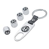 INCART Universal Steel (4pcs) Car Tire Valve Stem Air Caps Cover + (1pcs) Keychain for Honda Silver