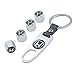 INCART Universal Steel (4pcs) Car Tire Valve Stem Air Caps Cover + (1pcs) Keychain for Honda Silver