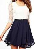 Cocobla Women's Lace Chiffon Mini Belt Dress