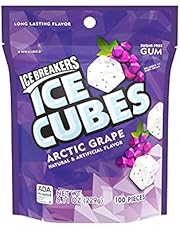 ICE BREAKERS ICE CUBES Arctic Grape Flavored Sugar Free Chewing Gum, Made with Xylitol, 8.11 oz Bag (100 Pieces)