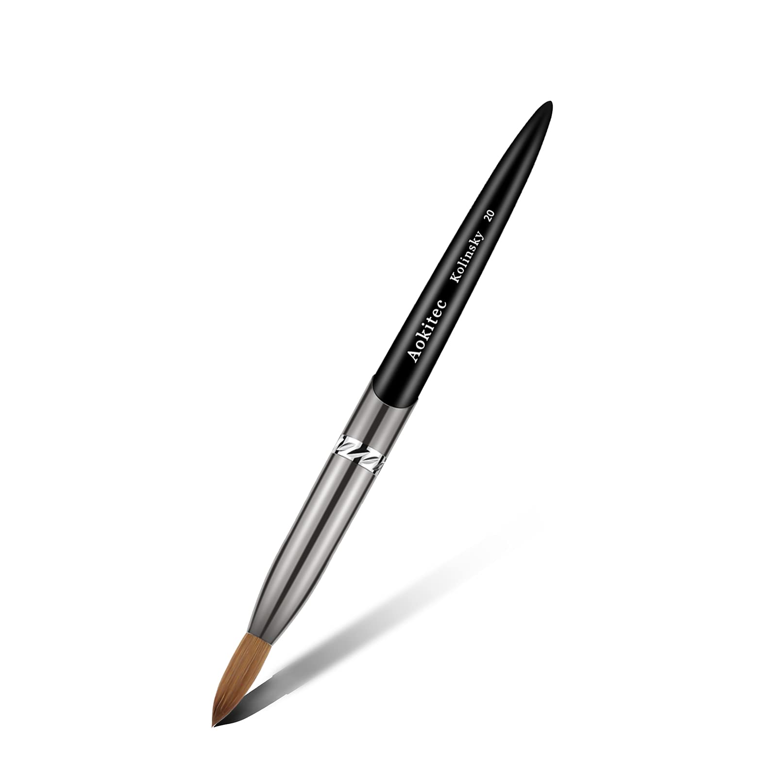 Aokitec Kolinsky Acrylic Nail Brush #20 Oval Crimped Sable Acrylic Brush for Nails Wood Nail Art Brush for Acrylic Application Manicure Tool