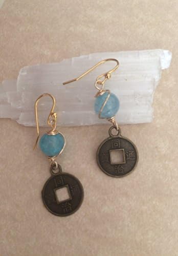 Spiritual Gemstone Good Fortune Coin Charm Yoga Earrings