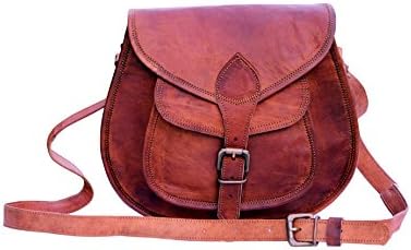 IndianHandoArt 11" Inch Distressed Leather Women's Hippe Leather Purse Crossbody Shoulder Bag Travel Satchel Handbag Ipad Bag.