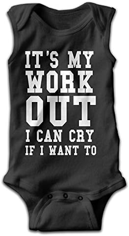 POOP-C Newborn Babys 0-24 Months It's My Workout I Can Cry If I Want To Sleeveless Romper Bodysuit Outfits Black Size 6 M