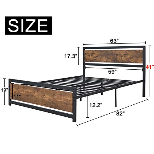 AMERLIFE Queen Size Bed Frame with Wood Headboard Metal Platform Bed