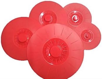 Silicone Suction Lids and Food Covers - Set of 5 - Fits various sizes of cups, bowls, pans, or containers! (red)