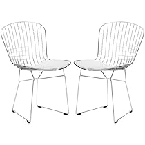 Poly and Bark Bertoia Style Wire Dining Chair, White, Set of 2