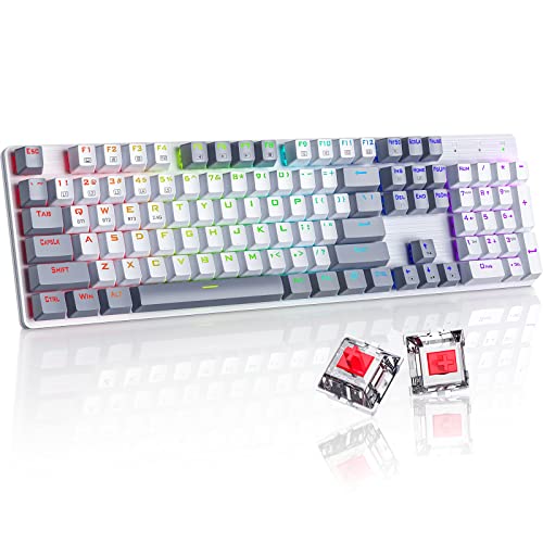 Kabellose mechanische Tastatur, Dreifach-Modus, 2,4 G/USB-C/Bluetooth, Gaming-Tastatur, 104 Tasten, programmierbar, RGB-Hintergrundbeleuchtung, roter