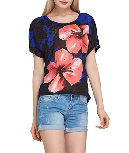Women s fashion short sleeve slim pullover flower top blouses sex…