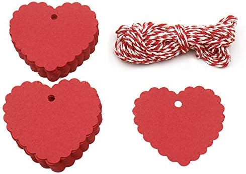 jijAcraft 100PCS Valentines Heart Tags Red Gift Tags,6.5X6CM Wedding Favour Hang Tags with 20M Red and White String for Valentines Day,Mothers' Day or DIY Crafts & Price Tags