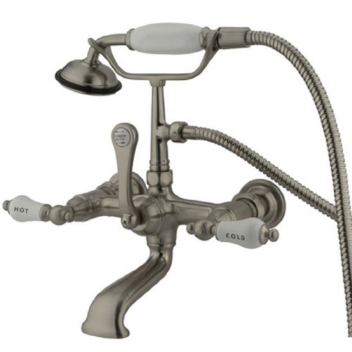 Kingston Brass CC555T8 Vintage Leg Tub Filler with Hand Shower and Straight Arm, Satin Nickel - Thumbnail 2
