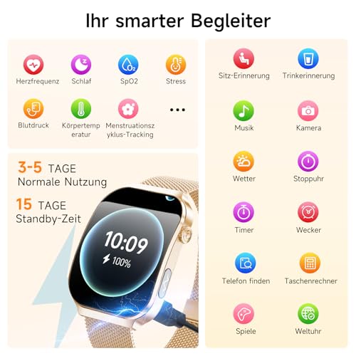 Lgnitek 2026 Women's Smartwatch with ECG + HRV/BMI/Micro Health Check/Uric Acid, 2.2 Inch Upgrade 3D Curved Display Health Watch with 24H Blood Pressure Heart Rate Sleep Monitor for Android/iOS