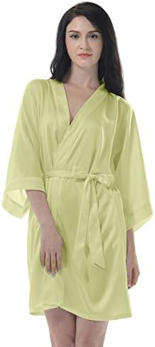 Remedios Women's Silk Satin Kimono Robe Short for Bride/Bridesmaid Sleepwear