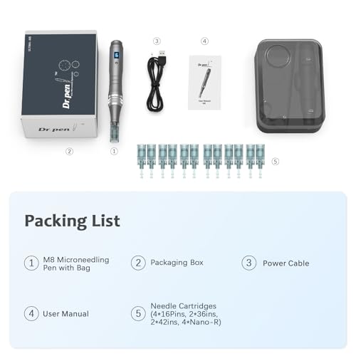 Dr. Pen Ultima M8 Microneedling Pen, Original Dr. Pen Machine Microneedle Wireless Professional Microneedling Pen Kit for Face Body Hair Beard Growth Gift – 12 Cartridges