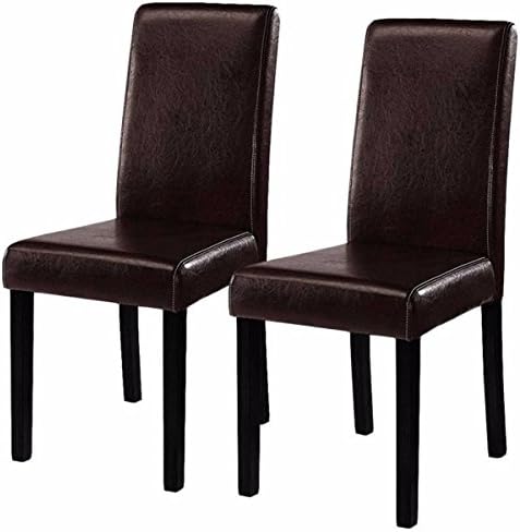 Leather Dining Chair Durable Wooden Frame Set of 2 Living Room