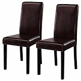 Costway Elegant Design Leather Modern Dining Chairs Room Furniture Urban Style Solid Wood Leatherette Padded Parson Chair Kitchen Seats 21”X16”X35” ,Black/Brown,Set of 2 (Brown)