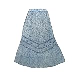 Women's Maxi Skirt Stonewashed Embroidered Bohemian Summer Skirts XL