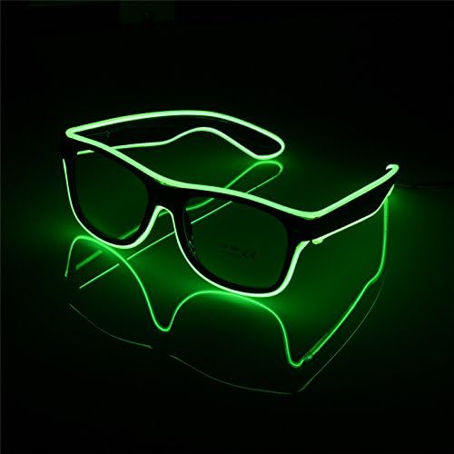 Glow Glasses Light Up El Wire Glowing Dance Party Rave Glow-in-The Dark LED Sunglasses (Green)