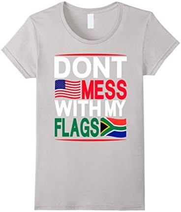 Womens Don't Mess with My Flags USA & South Africa T-Shirt Small Silver
