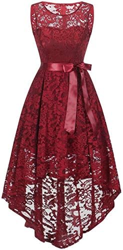 Misvogue Lace Bridesmaid Dresses High Low Homecoming Dress Vintage Floral Lace Dress Swing Party Dress for Women