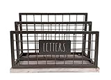 Rae Dunn Desktop Letter Holder - 2 Compartment Mail and Stationary Table Top Organizer - Chic and Stylish Steel and Solid Wood - 