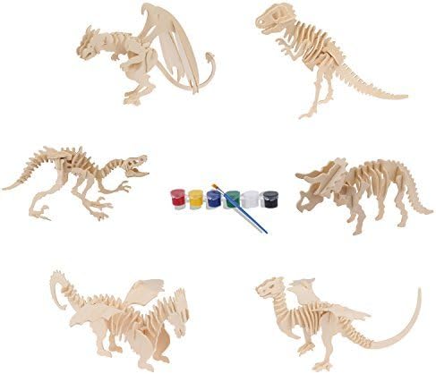 iPuzzle 3d Wooden Puzzle-Dinasour Assembly Puzzle Model Toy Set(6 PCS)-With Painting Tools by iPuzzle