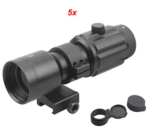 Vector Optics 3x, 4x, 5x Tactical Maginifier with Flip-to-side Detach Quick Release QD Picatinny Mount and Flip-up Scope Lens Cover for Red Dot Reflex Sight (Matte Black) (5x)