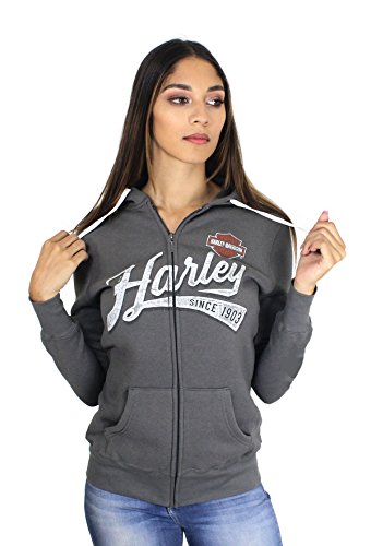 Harley-Davidson Womens Charcoal Thunder B&S Full Zip Grey Hoodie (Large)