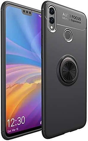 HXAYR Honor 8X Case, Slim Thin [Kickstand] Soft Flexible TPU Back Cover with Rotating Ring Grip Holder Stand Case [Compatible with Magnetic Car Mount] for Huawei Honor 8X 6.5 inch, Black