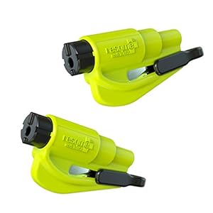 resqme 04.100.09 The Original Keychain Car Escape Tool Safety Yellow Seatbelt Cutter and Window Glass Breaker, 2 Pack