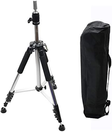 Deewin Mannequin Tripod Training Doll Head Clamp Stand Canvas Block Head Heavy Duty Tripod for Make Wig Practice Hair Cut and Makeup Silver Color Tripod with Black Bag
