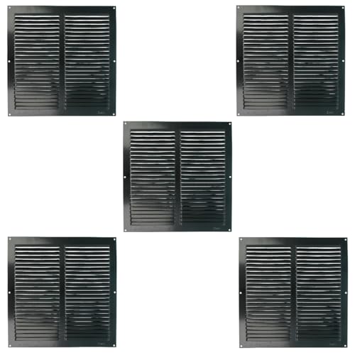 Amig - Set of 5 Square Aluminium Grille with Mosquito Net | Air Ventilation Grilles for Air Outlet | Ideal for Kitchen and Bathroom Ceiling | Dimensions 300 x 300 mm | Black