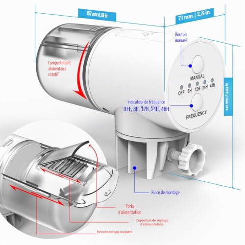 JuzPetz - Automatic Fish Food Dispenser | 4 Programmable Timers | Automatic Aquarium Feeder | Aquarium Accessory | White