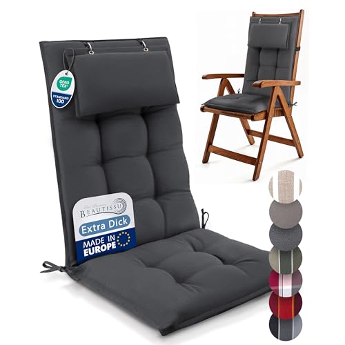 Beautissu 3er Set Premium Hochlehner Auflage Kopfpolster rutschfest robust
