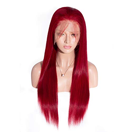 MSCOCO Hair Brazilian Straight Hair Wigs with Baby Hair for Black Women Red Color 13x6 Lace Front Wigs Human Hair Pre Plucked 150% Density Colored Wigs for Black Women (24 inch)